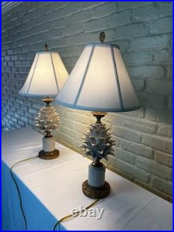 Two Pineapple Lamps Stone and Brass, Artisan Masterpieces, Very rare