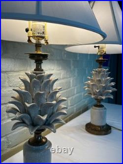 Two Pineapple Lamps Stone and Brass, Artisan Masterpieces, Very rare
