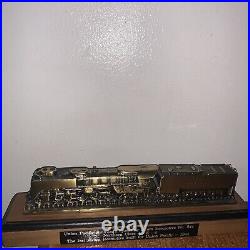 Union Pacific Brass Train Very RARE Steam Display Model Plaque Wood Locomotive