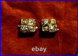 VERY RARE 1800'S BRASS FINGER PRONG CUFFLINKS With GLASS & STONE FLORAL DESIGN