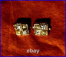 VERY RARE 1800'S BRASS FINGER PRONG CUFFLINKS With GLASS & STONE FLORAL DESIGN
