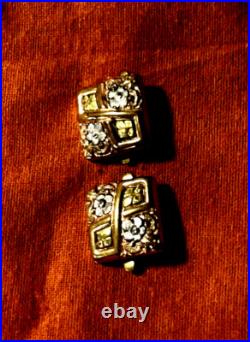 VERY RARE 1800'S BRASS FINGER PRONG CUFFLINKS With GLASS & STONE FLORAL DESIGN