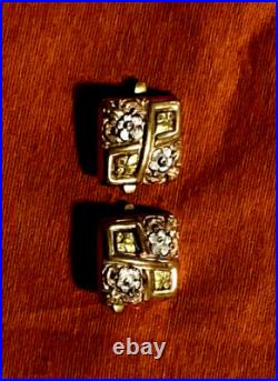 VERY RARE 1800'S BRASS FINGER PRONG CUFFLINKS With GLASS & STONE FLORAL DESIGN