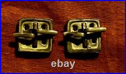 VERY RARE 1800'S BRASS FINGER PRONG CUFFLINKS With GLASS & STONE FLORAL DESIGN