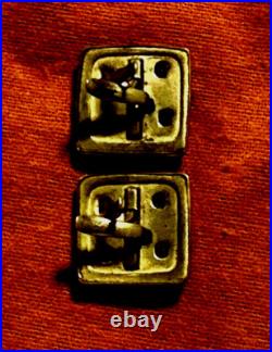 VERY RARE 1800'S BRASS FINGER PRONG CUFFLINKS With GLASS & STONE FLORAL DESIGN