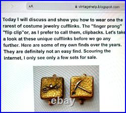 VERY RARE 1800'S BRASS FINGER PRONG CUFFLINKS With GLASS & STONE FLORAL DESIGN