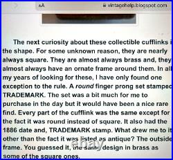 VERY RARE 1800'S BRASS FINGER PRONG CUFFLINKS With GLASS & STONE FLORAL DESIGN