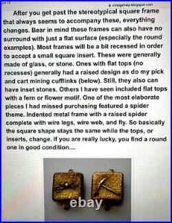 VERY RARE 1800'S BRASS FINGER PRONG CUFFLINKS With GLASS & STONE FLORAL DESIGN