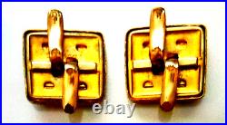 VERY RARE 1800'S BRASS FINGER PRONG CUFFLINKS With GLASS & STONE FLORAL DESIGN