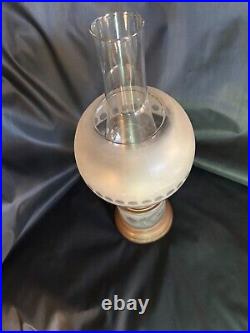 VERY RARE 1800's solid brass oil lamp with frosted and etched globe and base