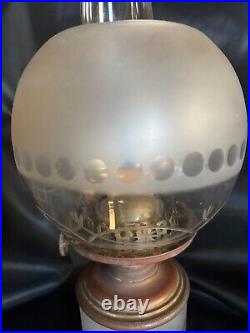 VERY RARE 1800's solid brass oil lamp with frosted and etched globe and base