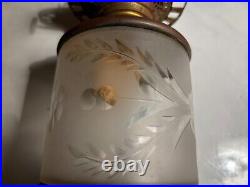 VERY RARE 1800's solid brass oil lamp with frosted and etched globe and base