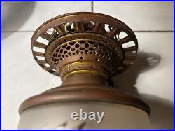 VERY RARE 1800's solid brass oil lamp with frosted and etched globe and base