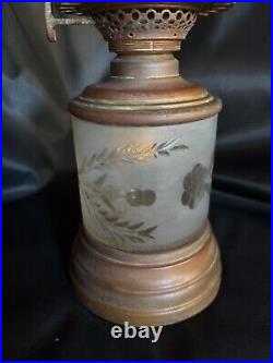 VERY RARE 1800's solid brass oil lamp with frosted and etched globe and base