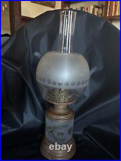 VERY RARE 1800's solid brass oil lamp with frosted and etched globe and base