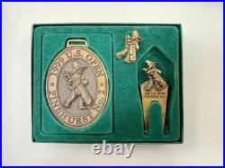 VERY RARE 1999 US Open Pinehurst Gift Set Brass Divot Tool, Hat Pin, Bag Tag