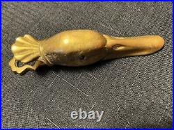 VERY RARE ANTIQUE BRASS GLASS EYED DUCK Hangs on Wall Holds Notes, Receipts