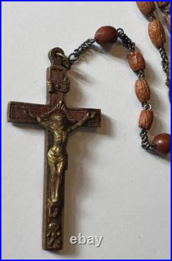 VERY RARE ANTIQUE EARLY VINTAGE NUNS PERSONAL WOOD BEADED HABIT ROSARY With SKULL