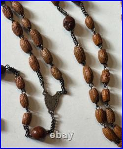 VERY RARE ANTIQUE EARLY VINTAGE NUNS PERSONAL WOOD BEADED HABIT ROSARY With SKULL