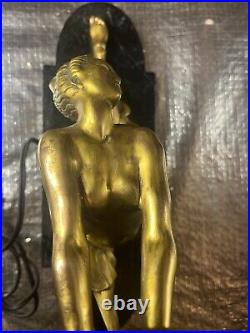 VERY RARE ARTDECO FRANKART STYLE RONSON NUDE LAMP SOLID BRASS 1912 Pat. 14x11x5