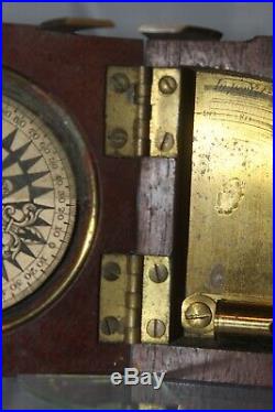VERY RARE Antique 1800's Frye & Shaw Dry Paper Compass Mahogany Wood Brass