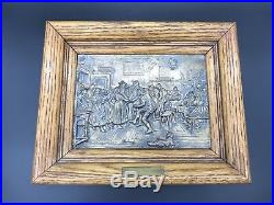VERY RARE Antique Copper Plaque BEFORE THE HUNT Old Plaque Brass Mounted