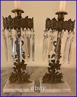 VERY RARE Antique DIETZ & STARR NY Pair GILT Brass/ Marble Girandoles SQUIRRELS