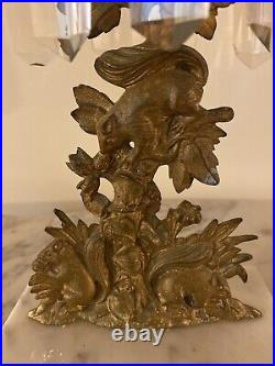 VERY RARE Antique DIETZ & STARR NY Pair GILT Brass/ Marble Girandoles SQUIRRELS