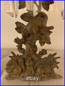 VERY RARE Antique DIETZ & STARR NY Pair GILT Brass/ Marble Girandoles SQUIRRELS