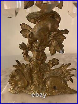 VERY RARE Antique DIETZ & STARR NY Pair GILT Brass/ Marble Girandoles SQUIRRELS