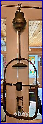 VERY RARE Antique Economy Gas Lamp Co Hanging Gas Light WithFire Proof Glass Shade