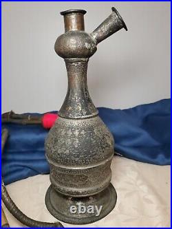 VERY RARE Antique Etched Brass Hookah Pipe 21 Tall with Attachments