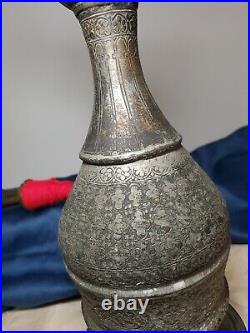 VERY RARE Antique Etched Brass Hookah Pipe 21 Tall with Attachments