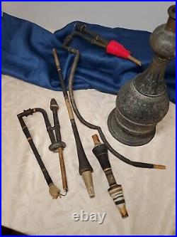 VERY RARE Antique Etched Brass Hookah Pipe 21 Tall with Attachments