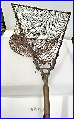 VERY RARE Antique Fly Fishing Collapsible Net Brass Leather Timber Fly Net AF