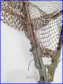 VERY RARE Antique Fly Fishing Collapsible Net Brass Leather Timber Fly Net AF