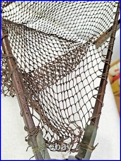 VERY RARE Antique Fly Fishing Collapsible Net Brass Leather Timber Fly Net AF