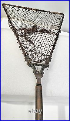 VERY RARE Antique Fly Fishing Collapsible Net Brass Leather Timber Fly Net AF