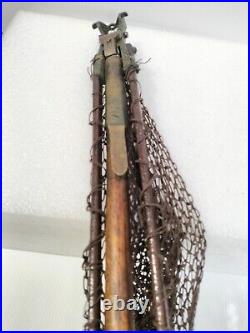 VERY RARE Antique Fly Fishing Collapsible Net Brass Leather Timber Fly Net AF