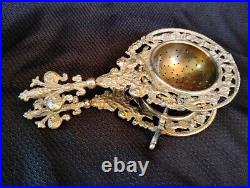 VERY RARE Antique early 1900s Italian Brass Tea Strainer Fleur de Lis & cherubs