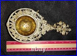 VERY RARE Antique early 1900s Italian Brass Tea Strainer Fleur de Lis & cherubs