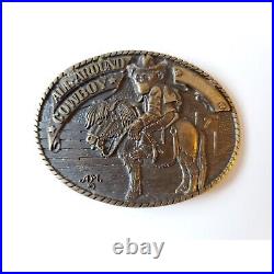 VERY RARE Arnold Worn All-Around Cowboy Monkey Riding Donkey Brass Belt Buckle