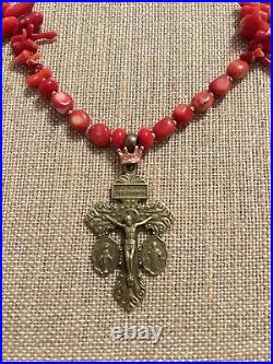 VERY RARE Authentic Asian Branch Coral Crucifix Necklace & Spinning Crown