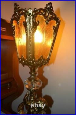 VERY RARE! Beautiful Angel Lamp Cast or Brass withslag glass 4 pane
