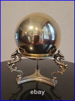 VERY RARE DOLBI CASHIER Polished TWO-PART BRASS BALL & SEAHORSES Stand SUPERB