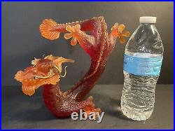 VERY RARE Daum Crystal Pate de Verre 8 Amber Dragon withBrass Horns Perfect