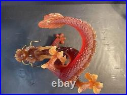 VERY RARE Daum Crystal Pate de Verre 8 Amber Dragon withBrass Horns Perfect