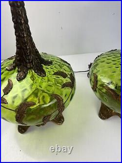 VERY RARE Green & Brass Leaf Lamps EF EF Industries 29 Tall 12 Wide MCM Pair