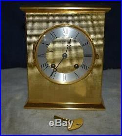 VERY RARE HEAVY BRASS CHELSEA MANTEL CLOCK WithBEVELED GLASS SIDES, KEY
