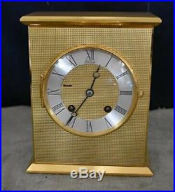 VERY RARE HEAVY BRASS CHELSEA MANTEL CLOCK WithBEVELED GLASS SIDES, KEY